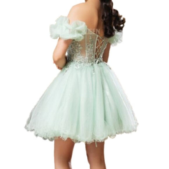 NWT May Queen MQ2164 Tulle Cocktail Dress Sage Size 12 - Picture 2 of 4